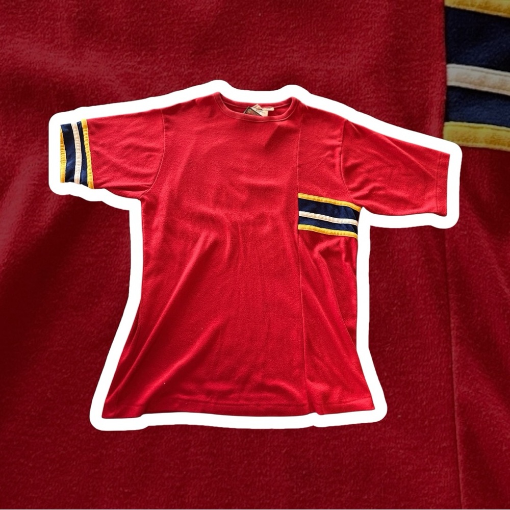 Vintage 1970s Sears Red Tee w/ 1970s Harley Davidson Iron-On – Size Large